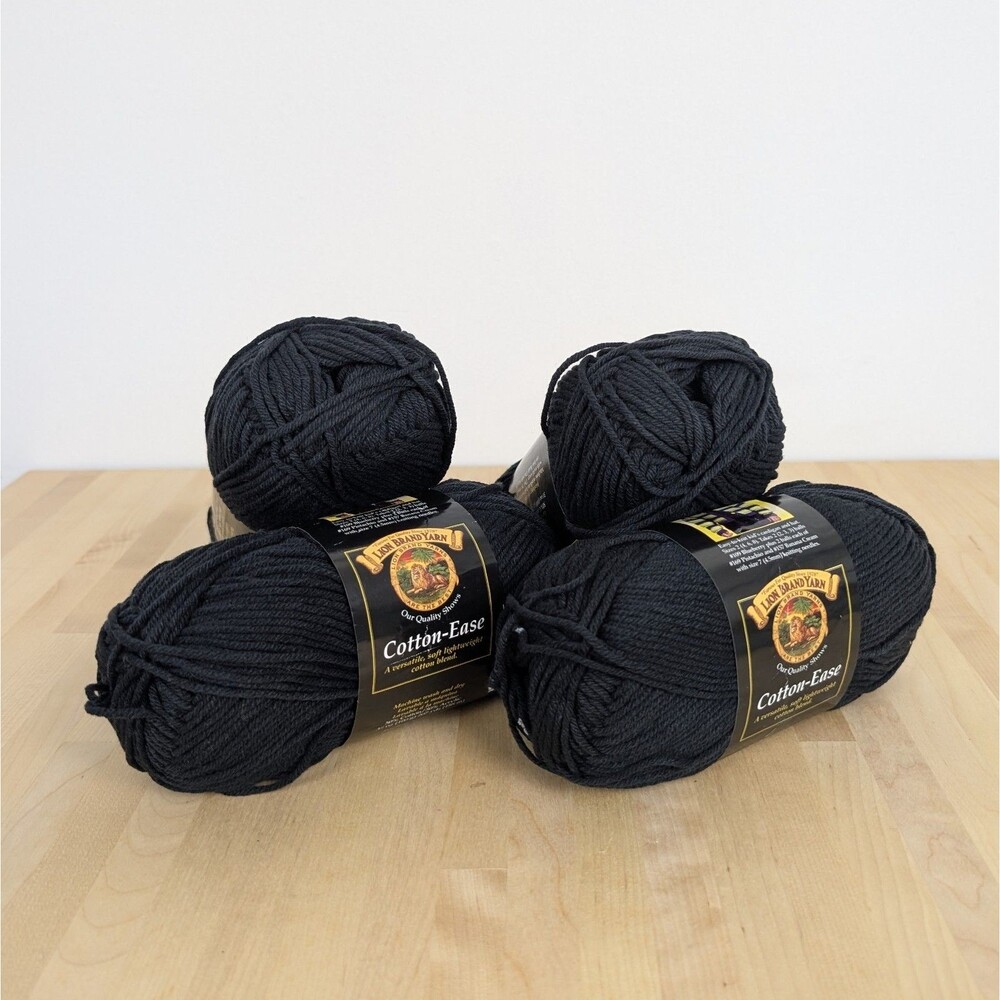 Lion Brand Cotton Ease Licorice Black Cotton Acrylic Yarn 4 Skeins DISCONTINUED